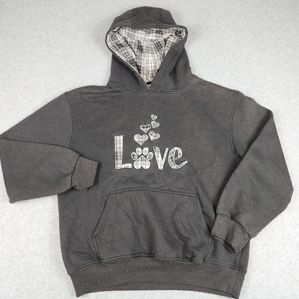 Crazy Apparel Hoodie Womens Small Gray Love‎ Paw Print Fleece Lined Pullover
